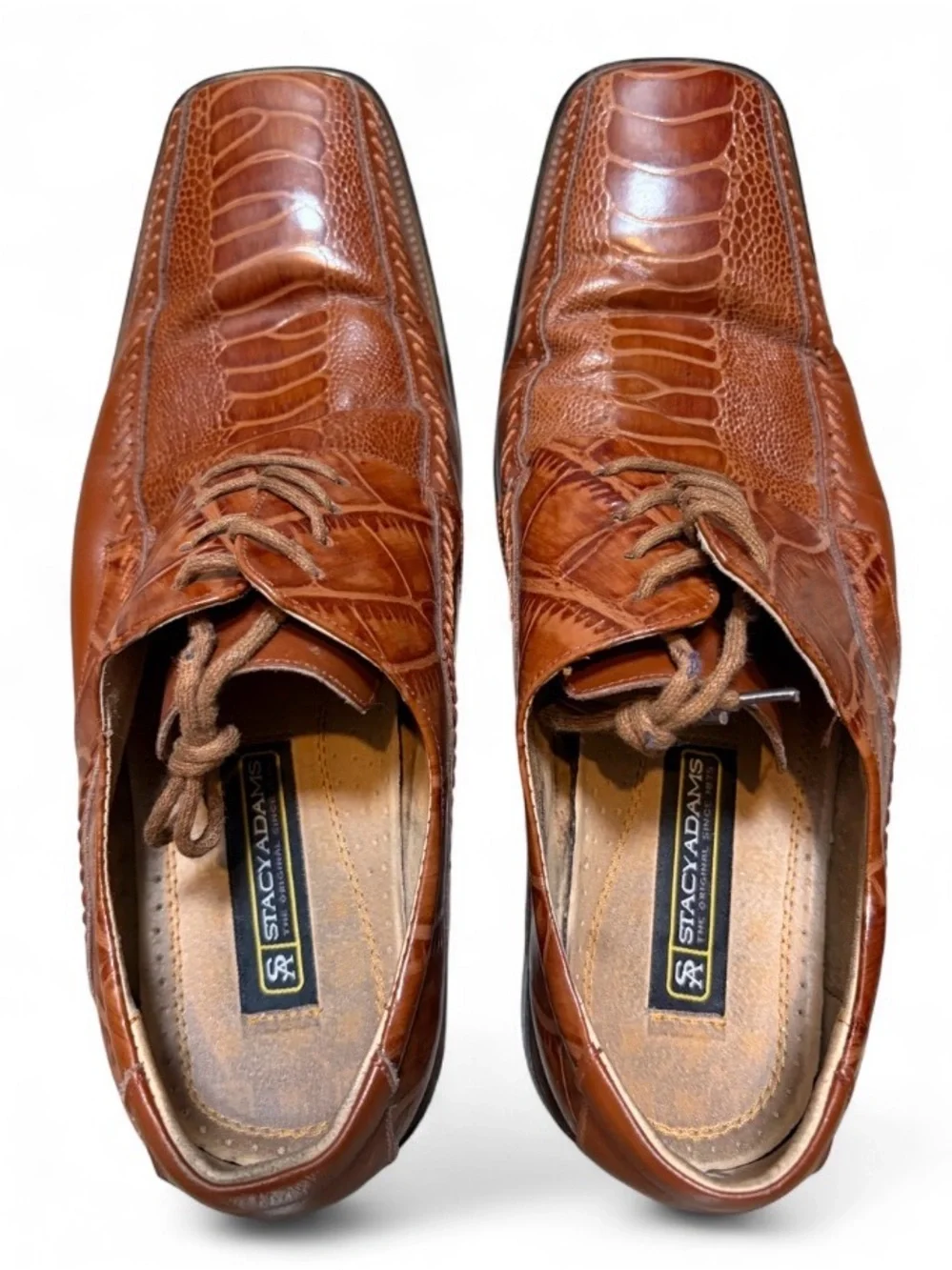 Stacy Adams Men’s Brown Dress Shoes “Snakeskin” All Leather Size 10M Lace Up